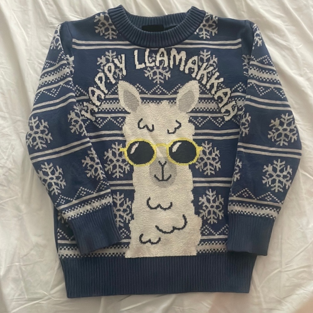 Kids Hanukkah Sweater.  “Happy Llamakkah”